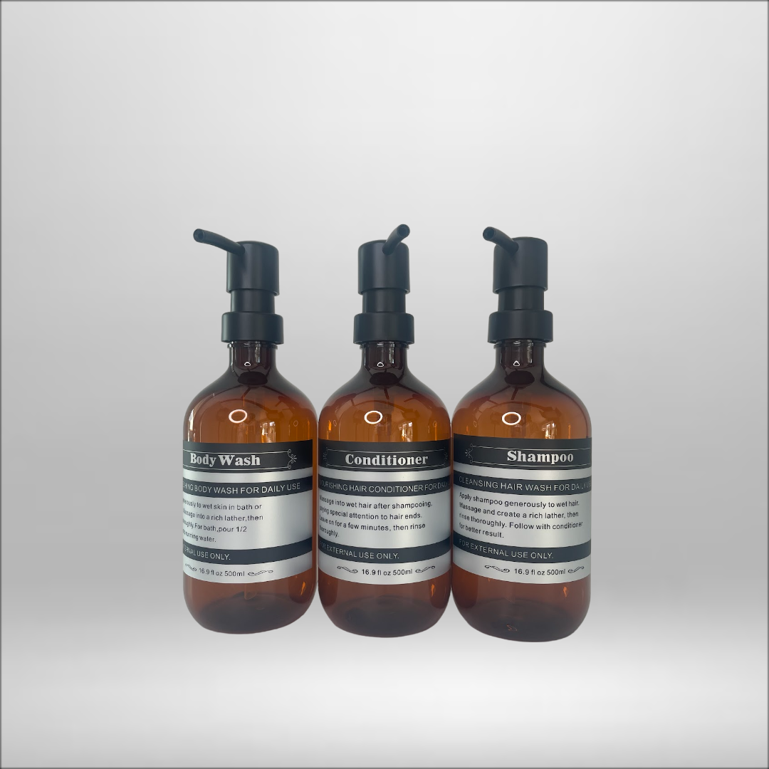 Labeled Shampoo, Soap and Lotion Bottles - Translucent