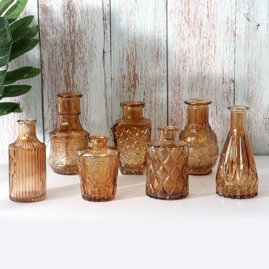 12 Small Amber Flower Vases